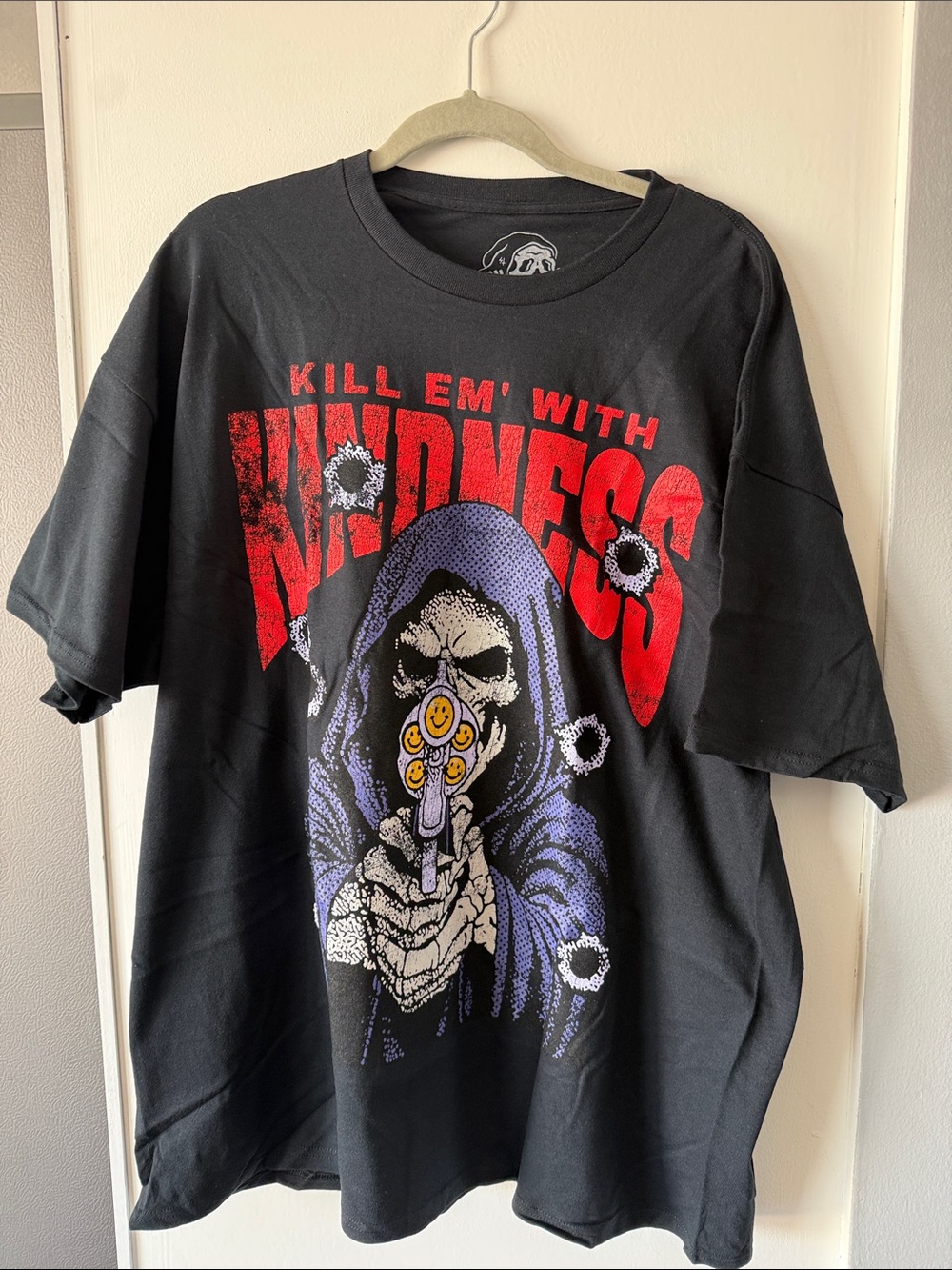 Lurking Class Black Graphic Black Tee with Red "Kill Em' With Kindness" Print